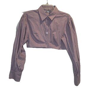 Zara Voluminous Purple Poplin Shirt Button Front Crop Puffy Sleeve Top Sz S NEW
